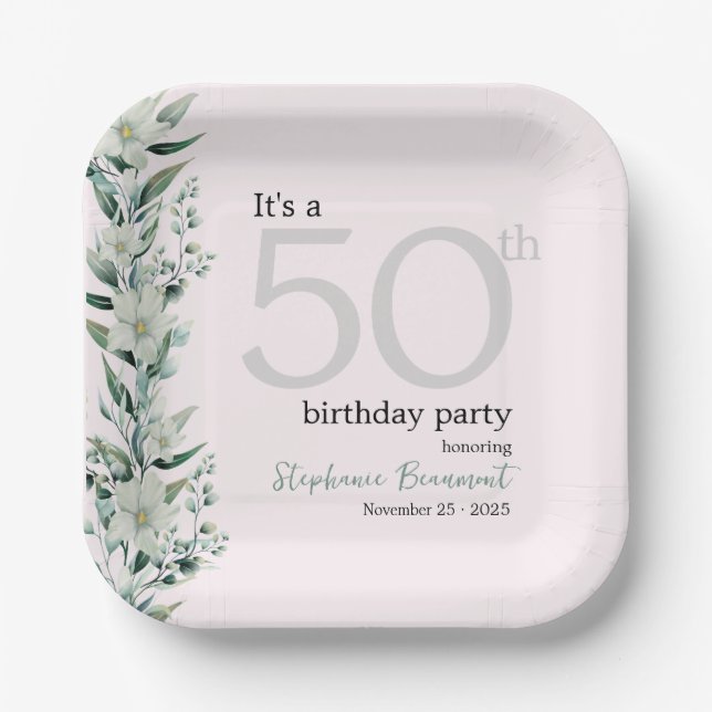 Elegante Wildblume Pink Überraschung 50. Geburtsta Pappteller (Vorderseite)