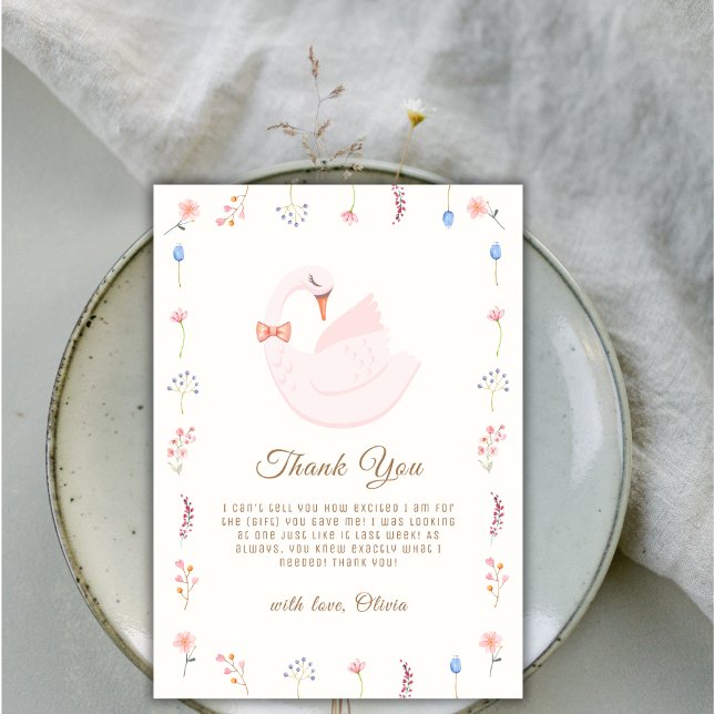 Elegante Wildblume Princess Swan Girl Babydusche Dankeskarte (Elegant Wildflower Princess Swan Girl Baby Shower Thank You Card)