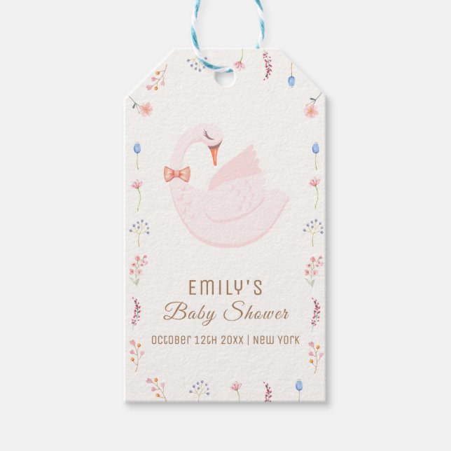 Elegante Wildblume Princess Swan Girl Babydusche Geschenkanhänger (Vorderseite)