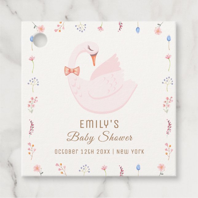 Elegante Wildblume Princess Swan Girl Babydusche Geschenkanhänger (Vorderseite)