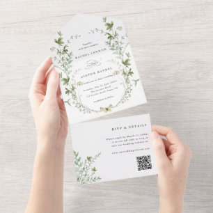 Elegante Wildblume QR Code Hochzeit All In One Einladung