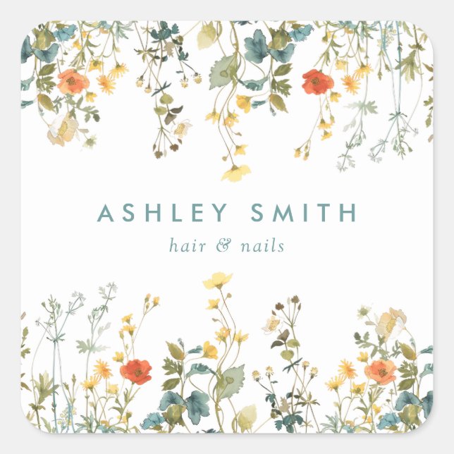 Elegante Wildblume Quadratischer Aufkleber (Vorderseite)