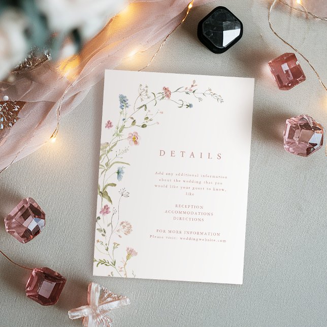 Elegante Wildblume Rustic Boho Hochzeiten Details Begleitkarte (Elegant Wildflower Rustic Boho Wedding Details Enclosure Card)