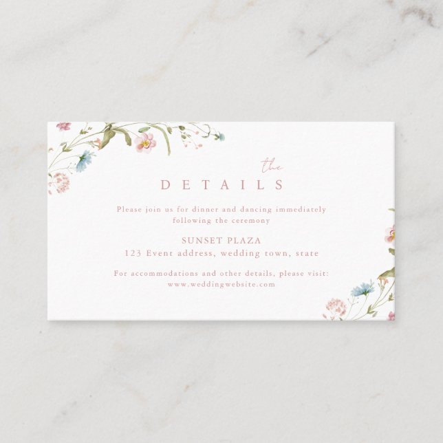 Elegante Wildblume Rustic Boho Hochzeiten Details Platzkarte (Vorderseite)