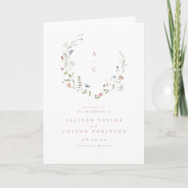 Elegante Wildblume Rustic Boho Wedding Monogram Programm (Vorderseite)