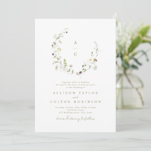 Elegante Wildblume Rustic Boho Wedding Monogramm Einladung