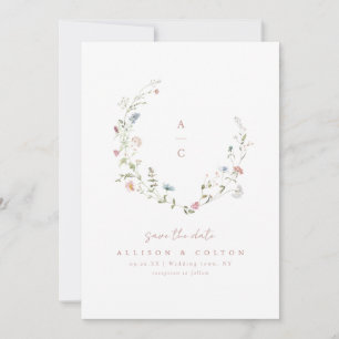 Elegante Wildblume Rustic Boho Wedding Monogramm Save The Date