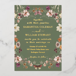 Elegante Wildblume Rustikale Große Hochzeit Folieneinladung