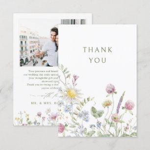 Elegante Wildblume Soft Pastel Botanische Hochzeit Dankeskarte