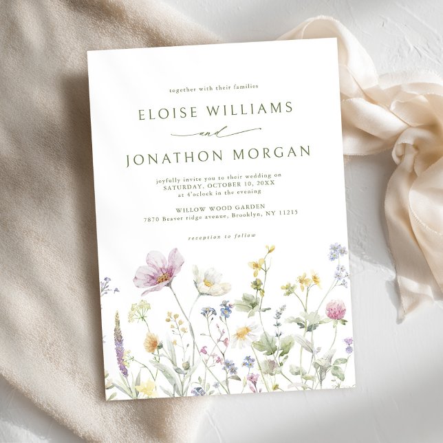 Elegante Wildblume Soft Pastel Botanische Hochzeit Einladung (Elegant Soft Pastel Wildflower Botanical Wedding Invitation)