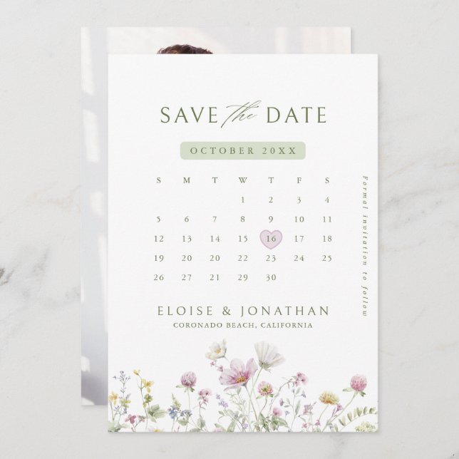 Elegante Wildblume Soft Pastel Botanisches Foto Save The Date (Vorne/Hinten)