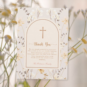 Elegante Wildblume Taufe / Christening Dankeskarte