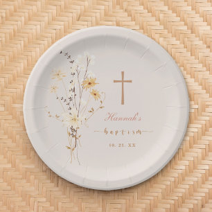 Elegante Wildblume Taufe / Christening Pappteller