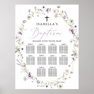 Elegante Wildblume Taufe Girl Seating Chart Poster