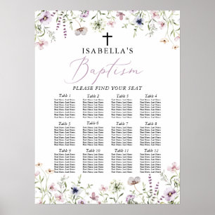 Elegante Wildblume Taufe Girl Seating Chart Poster