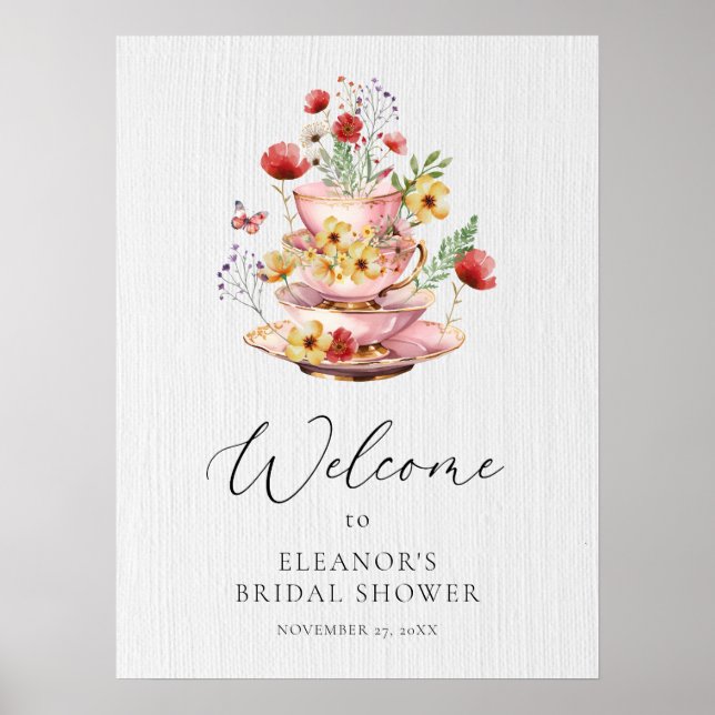 Elegante Wildblume Tea Party Brautparty Willkommen Poster (Vorne)