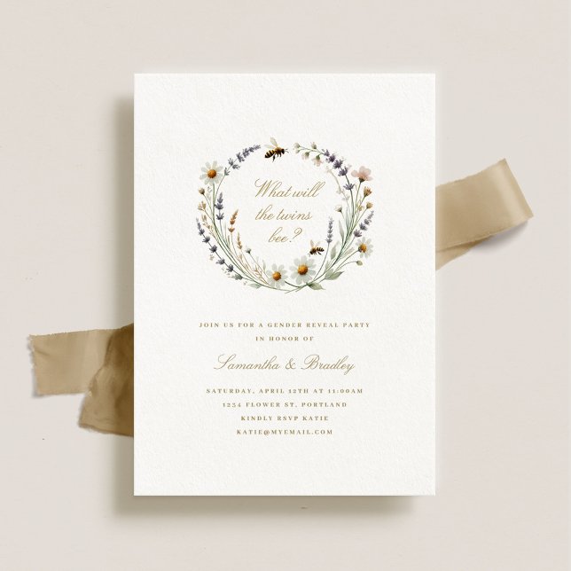 Elegante Wildblume Twins Baby Gender Reveal Party Einladung (Von Creator hochgeladen)