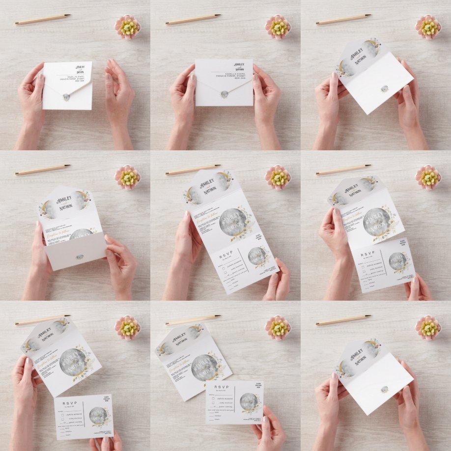 Elegante Wildblume Vollmond All In One Einladung