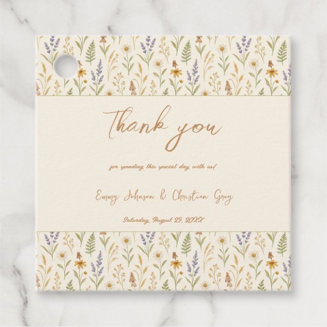 Elegante Wildblume Wasserfarbe Hochzeit Geschenkanhänger (Vorderseite)