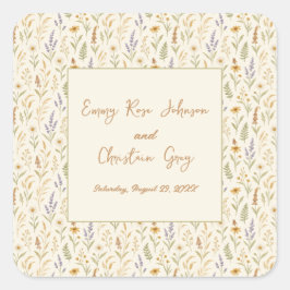 Elegante Wildblume Wasserfarbe Hochzeit Quadratischer Aufkleber