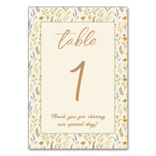 Elegante Wildblume Wasserfarbe Hochzeit Tischnummer
