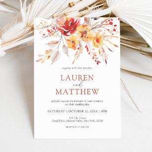 Elegante Wildblume Wasserfarben Hochzeit im Herbst Einladung