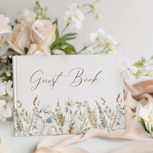 Elegante Wildblume Wasserfarben Rustikale Hochzeit Gästebuch (Elegant Wildflower Watercolor Rustic Wedding Guest Book)