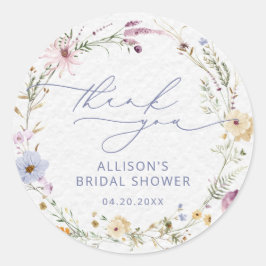 Elegante Wildblume Wasserfarbenes Brautparty Runder Aufkleber