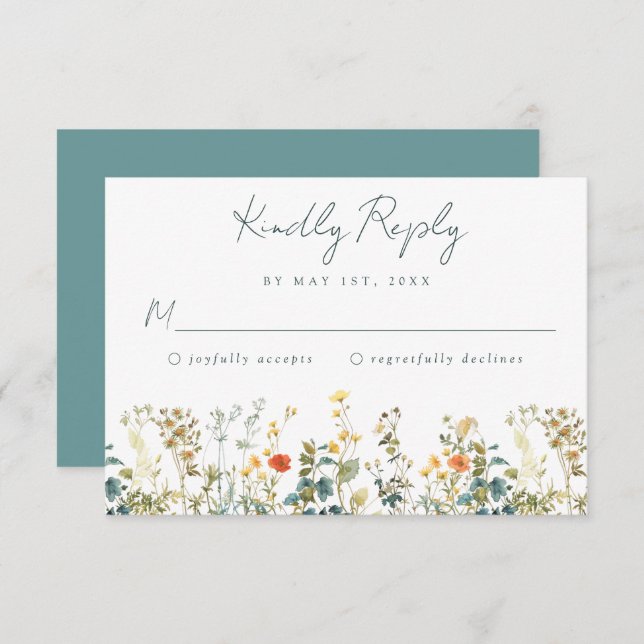 Elegante Wildblume Wedding RSVP Card (Vorne/Hinten)