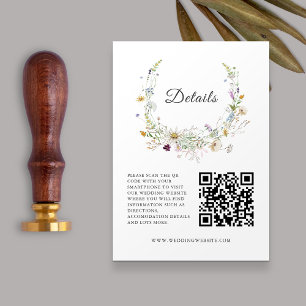 Elegante Wildblume White Wedding QRcode Details Begleitkarte