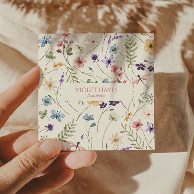 Elegante Wildblume Wilde Blume Maßgeschneidert Quadratische Visitenkarte (Von Creator hochgeladen)