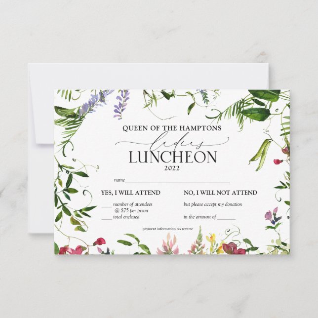 Elegante Wildblume Wohltätigkeit Mittagessen RSVP Karte (Vorderseite)