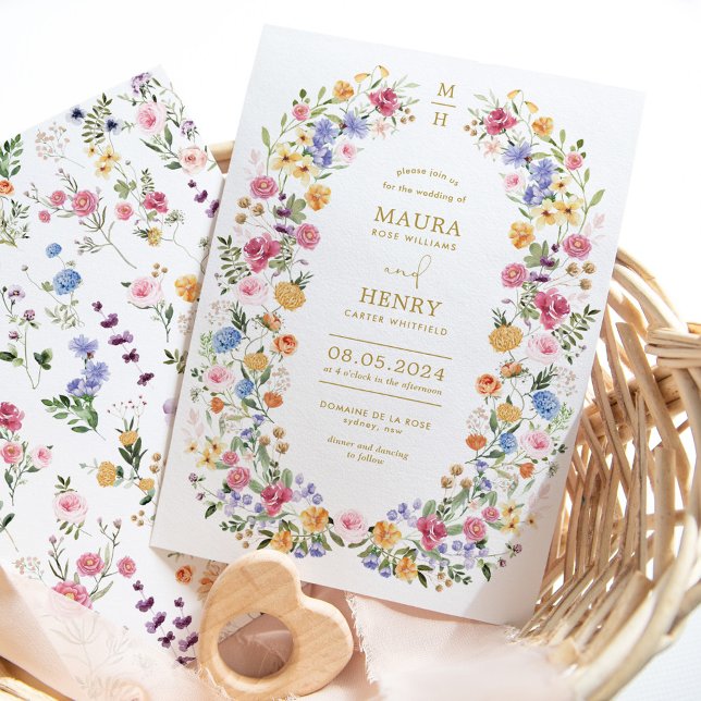 Elegante Wildblume Wreath Garden Wedding Einladung (Von Creator hochgeladen)