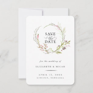 Elegante Wildblume Wreath Save the Date Ankündigung
