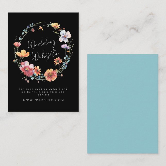 Elegante Wildblume Wreath Summer Wedding Website E Begleitkarte (Vorne/Hinten)