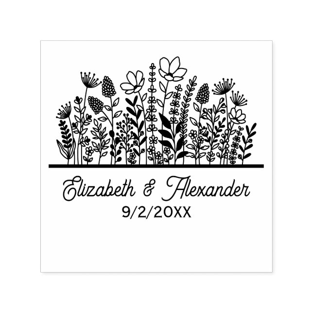 Elegante Wildblumen #2 Ehepaare Datum Permastempel (Design)