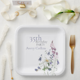 Elegante Wildblumen-Aquarell-Blumen zum 35. Geburt Pappteller