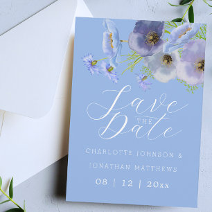 Elegante Wildblumen-Aquarellblaue Blumige Hochzeit Save The Date