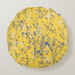 Elegante Wildblumen auf Senfgelb Rundes Kissen