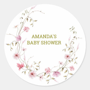 Elegante Wildblumen-Baby-Party Runder Aufkleber