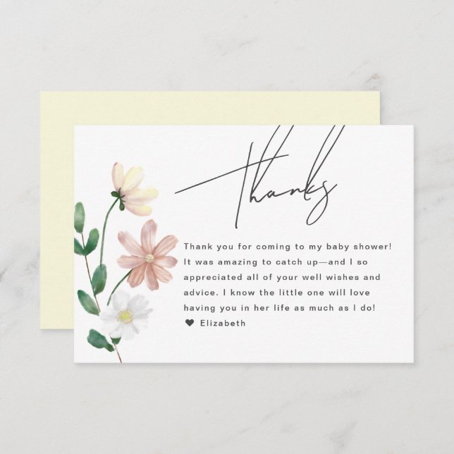 Elegante Wildblumen Babydusche Vielen Dank Begleitkarte (Vorne/Hinten)