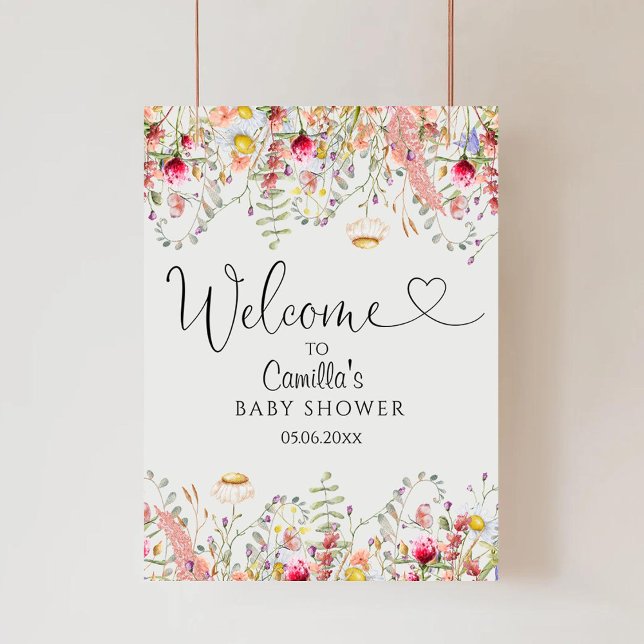 Elegante Wildblumen Babydusche Willkommen Poster (Von Creator hochgeladen)