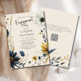 Elegante Wildblumen Beige-Engagement-Partei Einladung