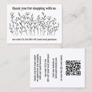 Elegante Wildblumen BESTELLEN DANKE QR-Code Visitenkarte