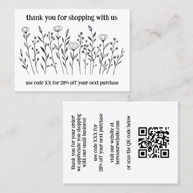 Elegante Wildblumen BESTELLEN DANKE QR-Code Visitenkarte (Vorne/Hinten)