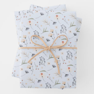 Elegante Wildblumen Blau Geschenkpapier Set