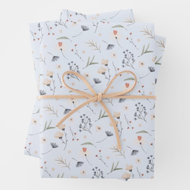 Elegante Wildblumen Blau Geschenkpapier Set (Beispiel)
