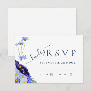 Elegante Wildblumen Blaue Hochzeitsantwort RSVP Karte