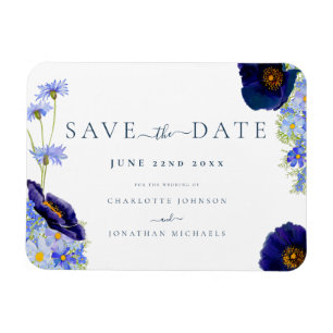 Elegante Wildblumen Blumen Blau Hochzeit Magnet