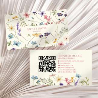 Elegante Wildblumen-Blumen-Blumenmuster QR-Code Visitenkarte